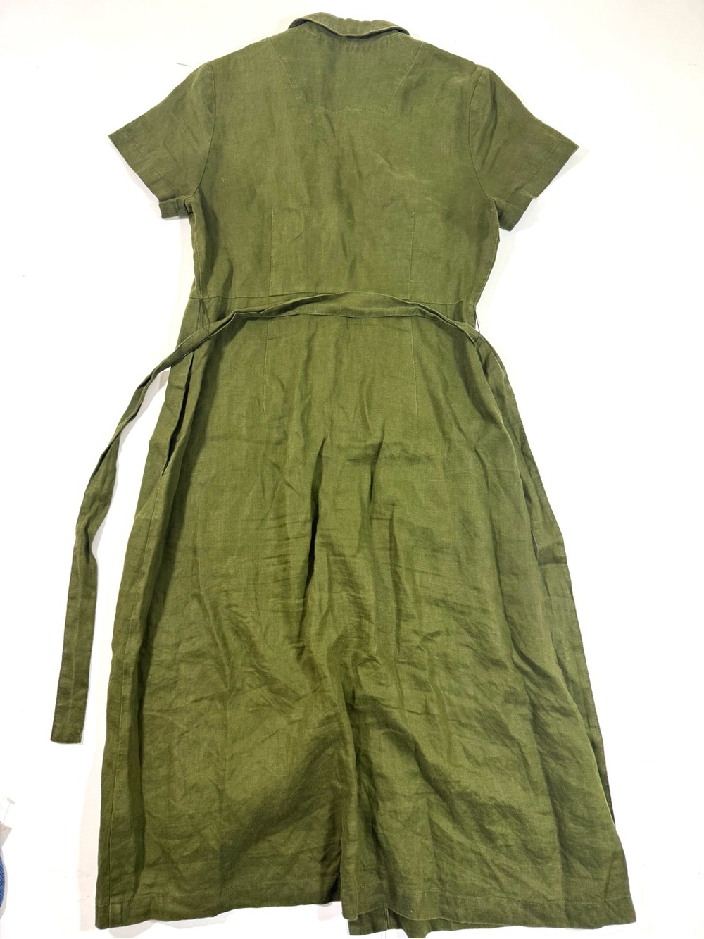 Quince European Linen Midi Dress Dark Olive - Picture 3 of 7